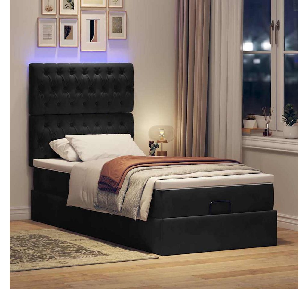 vidaXL Bett, Ottoman-Bett mit Matratzen & LEDs Schwarz 100x200 cm Samt günstig online kaufen