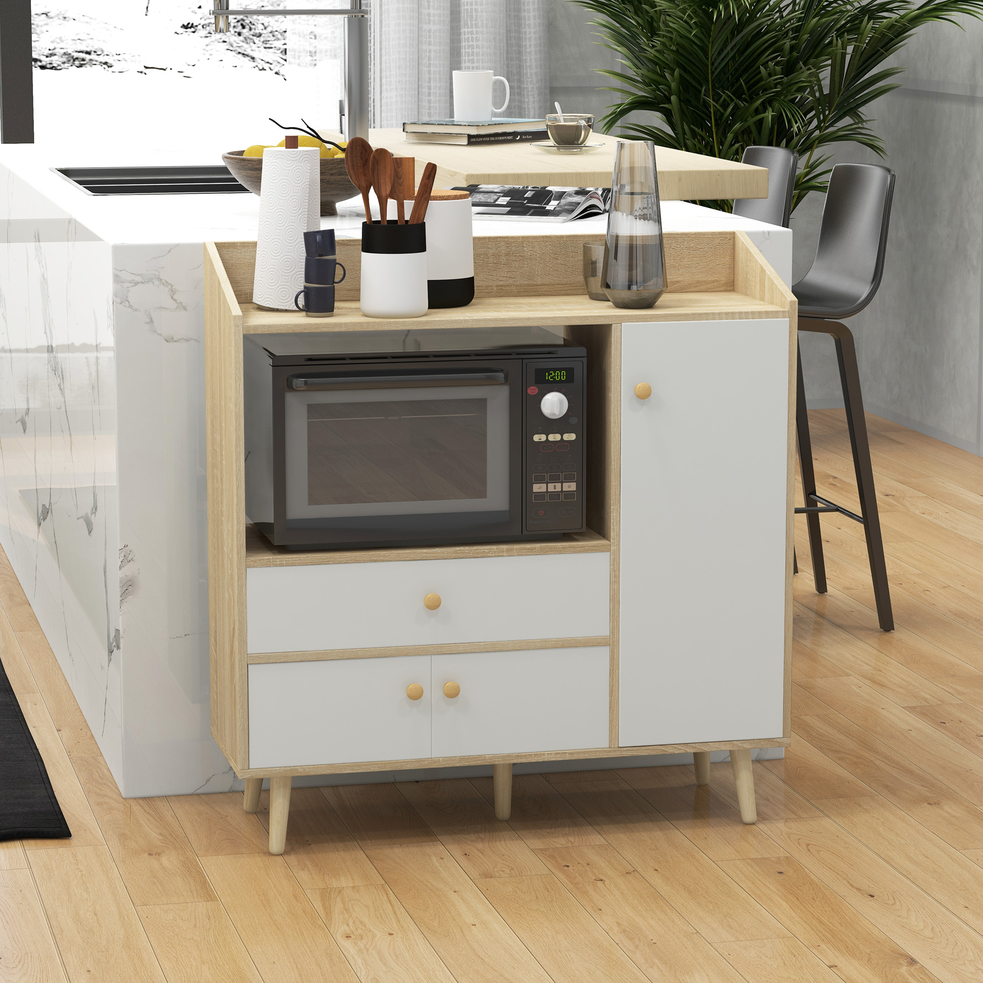 HOMCOM Küchenschrank für Mikrowelle mit 2 Schränken und Schublade, 90x30x94 günstig online kaufen