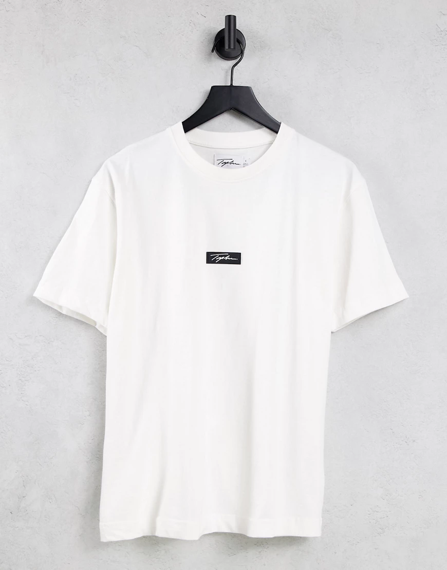 Topman – T-Shirt mit Signatur-Aufnäher in Ecru-Weiß günstig online kaufen