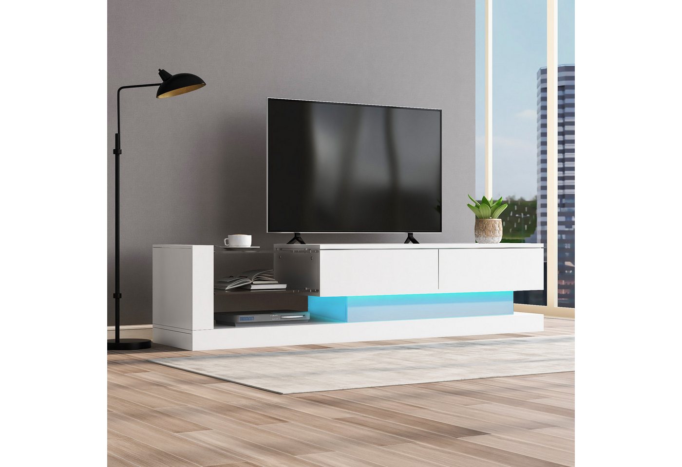 WISHDOR TV-Schrank TV-Schrank hochglanz mit Klapptüren (Breite:140cm) TV-Sc günstig online kaufen