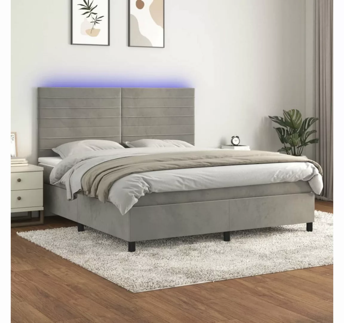 vidaXL Boxspringbett Boxspringbett mit Matratze & LED Samt (180 x 200 cm, H günstig online kaufen