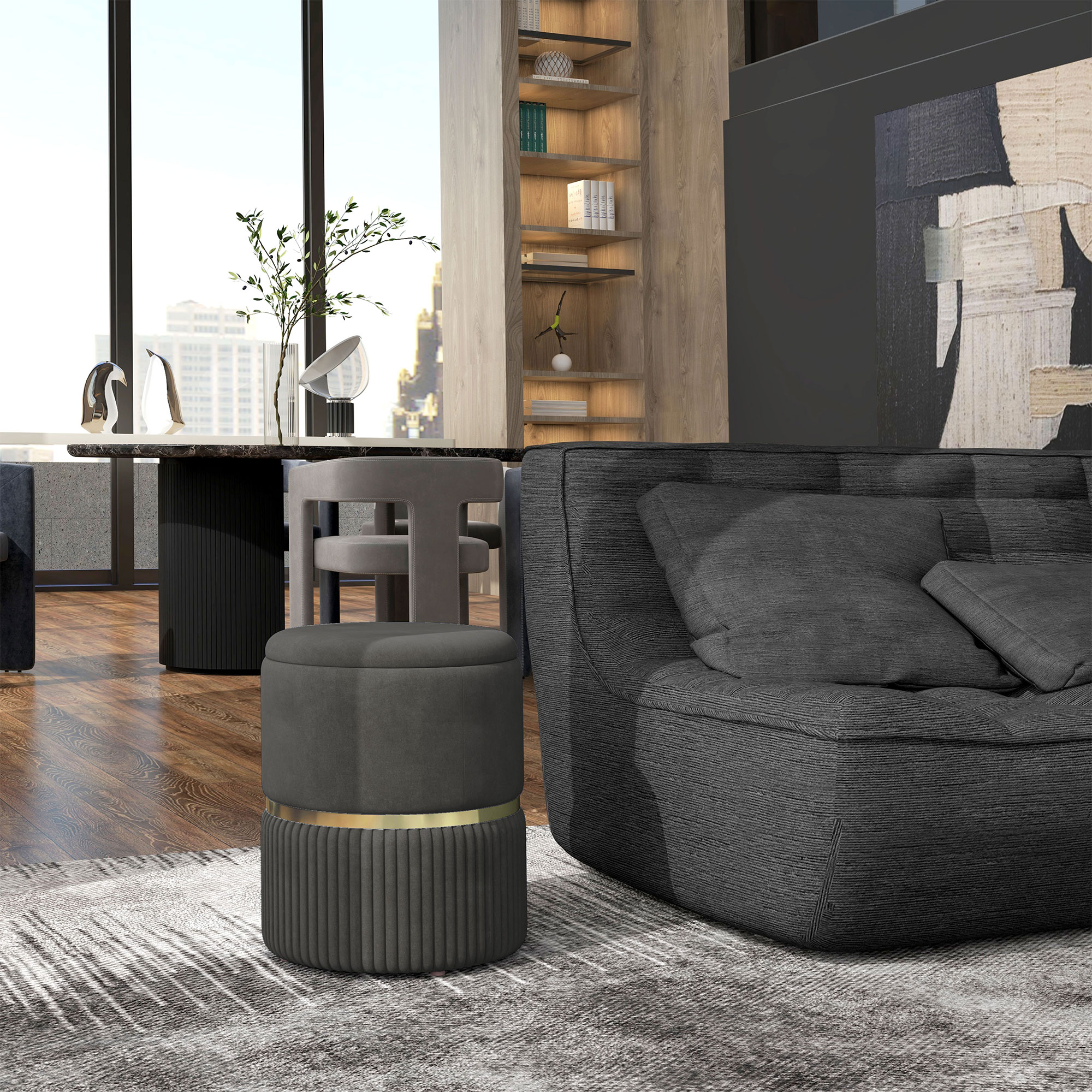 HOMCOM Pouf Fußhocker, Aufbewahrungshocker, aus Cord-Velours, modernes Desi günstig online kaufen