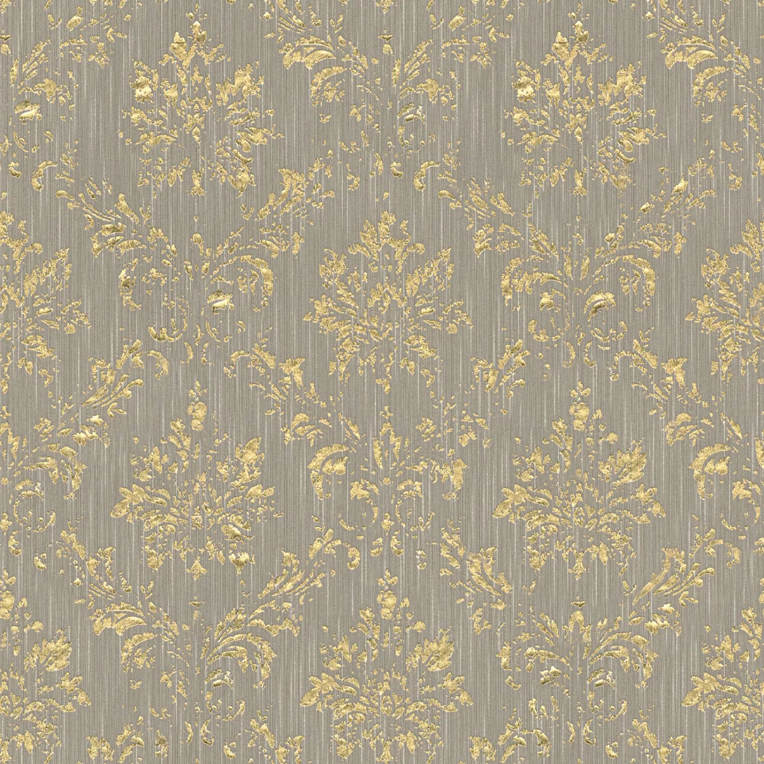 Bricoflor Barock Textiltapete Grau Gold Ornament Vliestapete mit Textil Mus günstig online kaufen