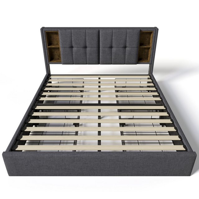IDEASY Polsterbett Doppelbett mit Kabellosem Laden USB C,Grau (4 Schubladen günstig online kaufen