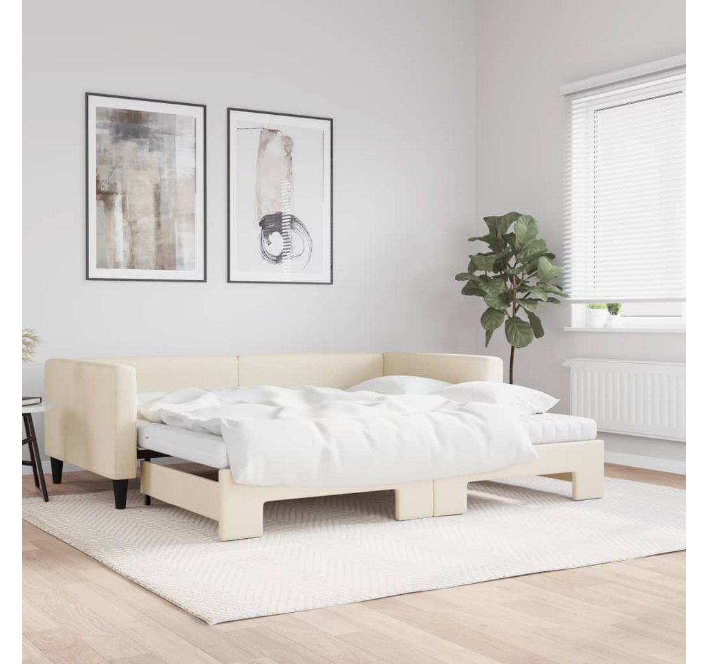 vidaXL Gästebett Gästebett Tagesbett Ausziehbar mit Matratzen Creme 100x200 günstig online kaufen