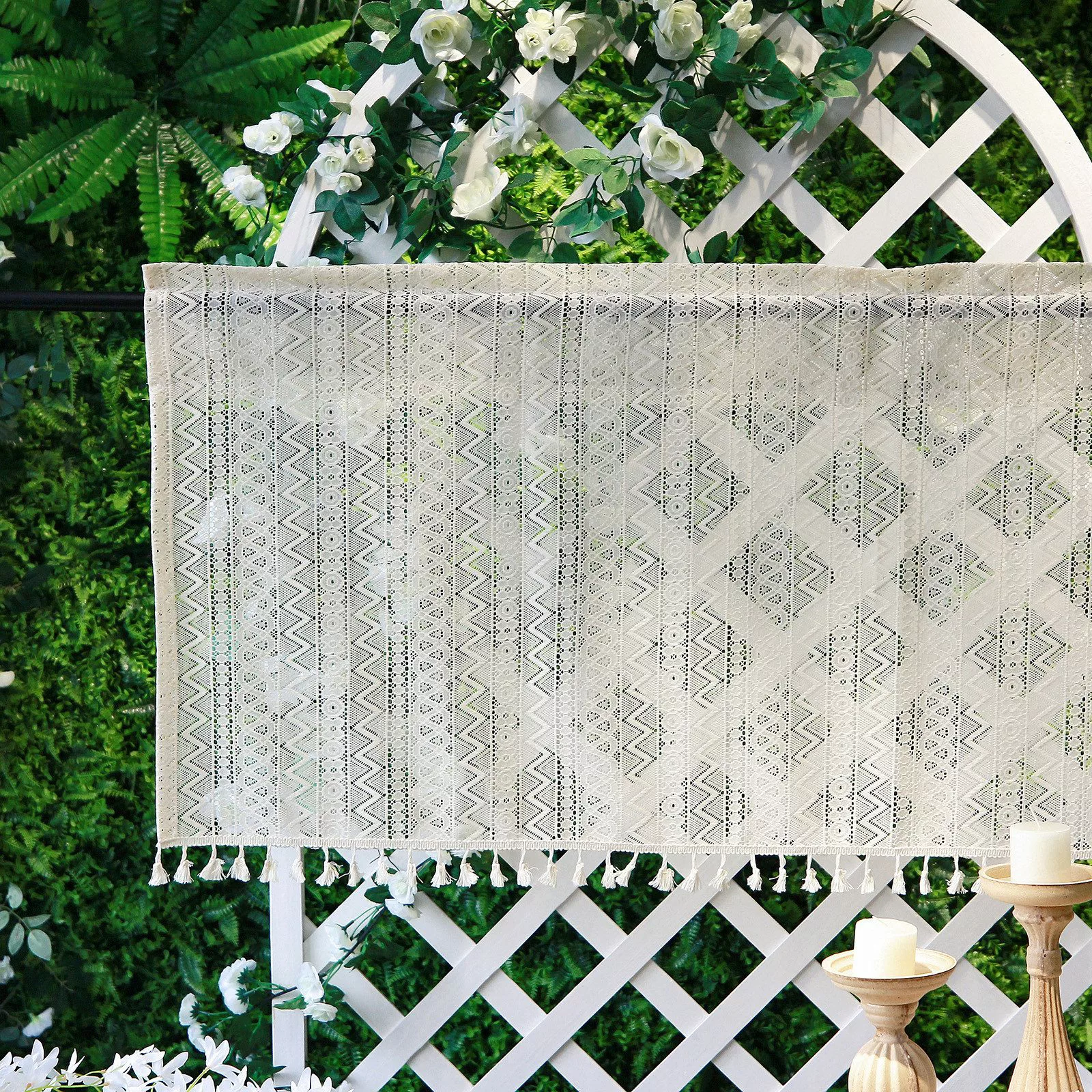 Jibenhome Vorhang Kurze Vorhänge Vintage-Quasten Boho-Gardinen, günstig online kaufen