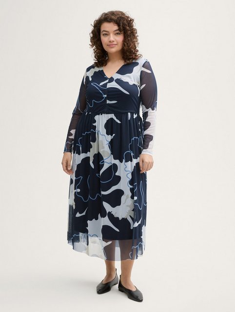 TOM TAILOR PLUS Sommerkleid Plus Size - Midi-Meshkleid mit Raffungen günstig online kaufen