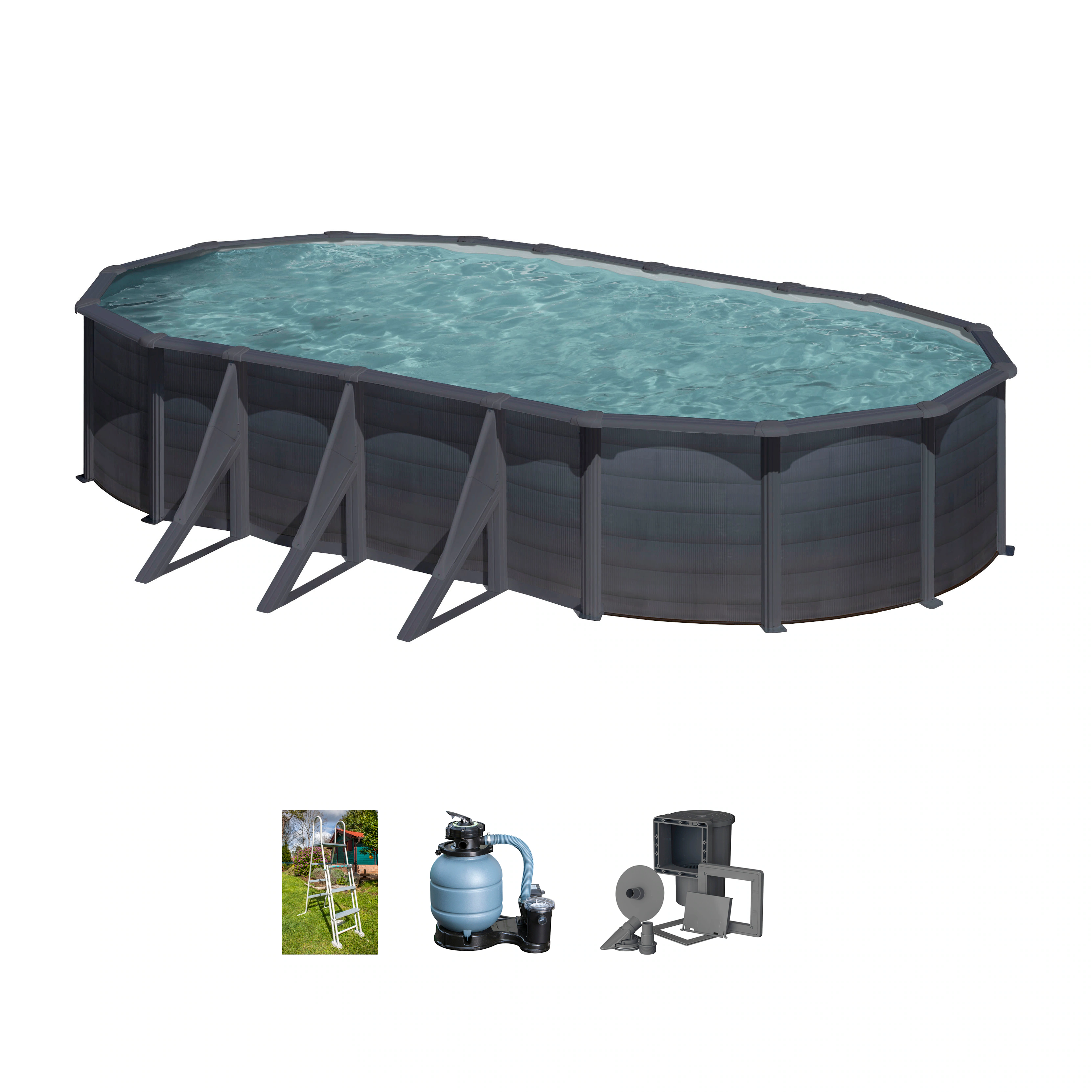 Gre Stahlwand-Pool Kea 730 cm x 375 cm x 120 cm Oval Graphit günstig online kaufen