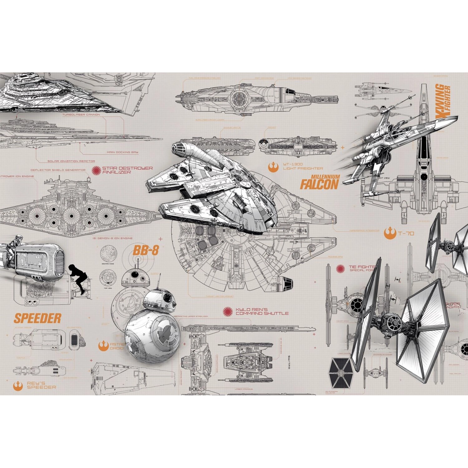Disney Fototapete Star Wars Blueprints Grau 368 x 254 cm 612231 günstig online kaufen