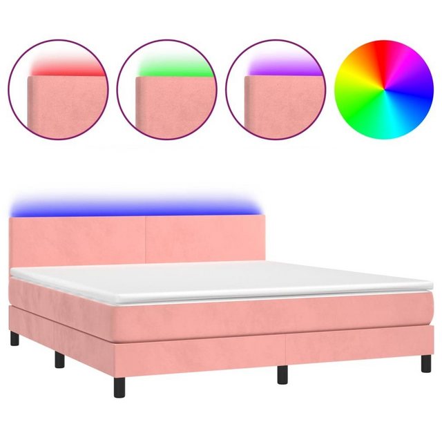 vidaXL Bettgestell Boxspringbett mit Matratze LED Rosa 160x200 cm Samt Bett günstig online kaufen