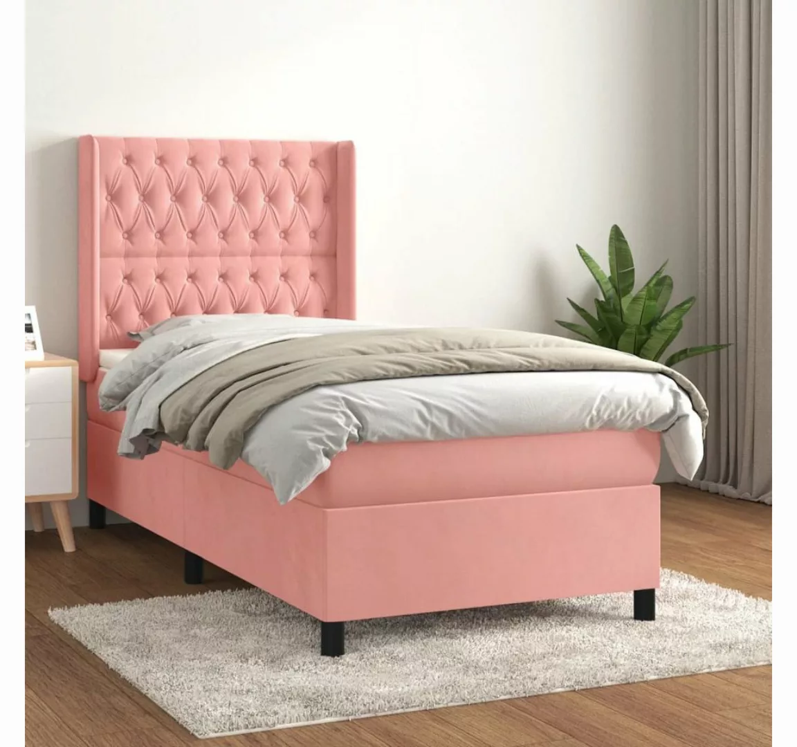 vidaXL Boxspringbett Boxspringbett mit Matratze Rosa 100x200 cm Samt Bett B günstig online kaufen