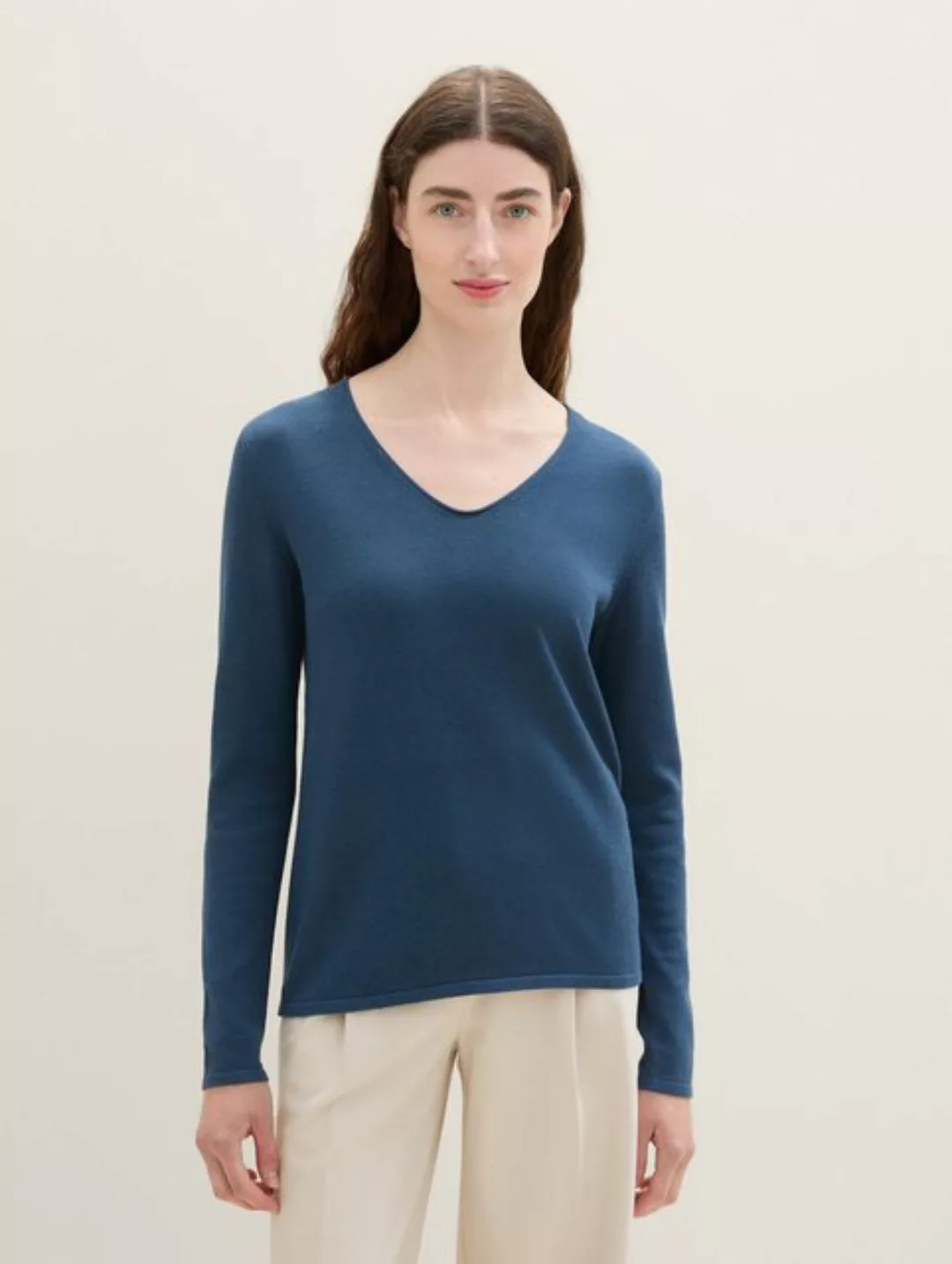 TOM TAILOR Strickpullover Pullover Strickpullover tiefer V-Neck (1-tlg) günstig online kaufen