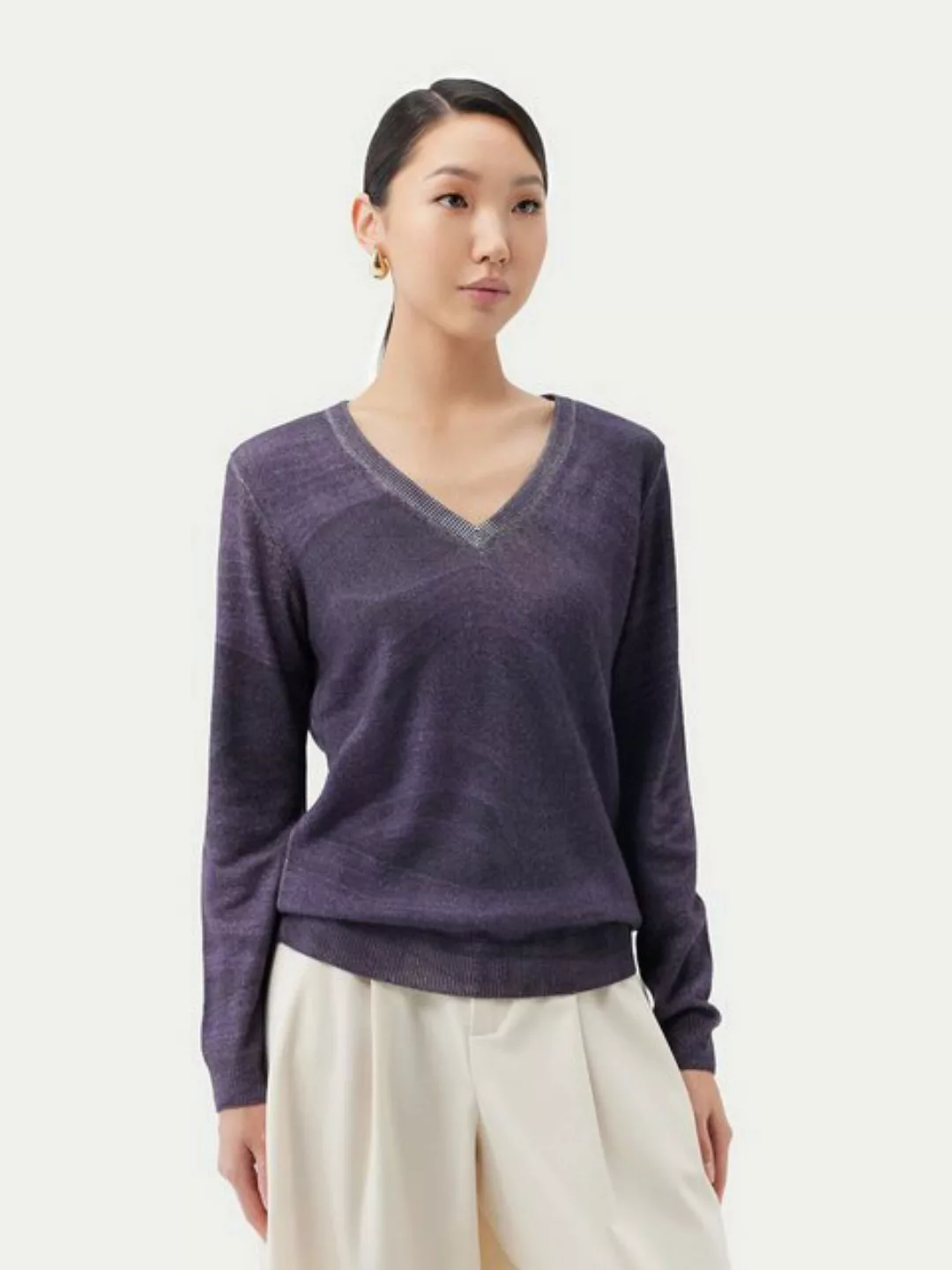 GOBI Cashmere V-Ausschnitt-Pullover Bedruckter Kaschmir Pullover mit V-Auss günstig online kaufen