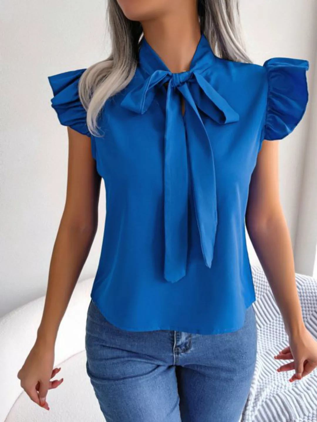 BlauWave Hemdbluse Rundhals ÄRmelloses Chiffon Shirt Oberteile (1-tlg) Mit günstig online kaufen