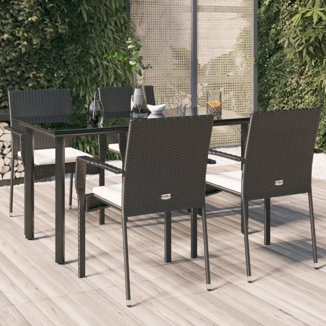 Vidaxl 5-tlg. Garten-lounge-set Mit Kissen Schwarz Poly Rattan günstig online kaufen