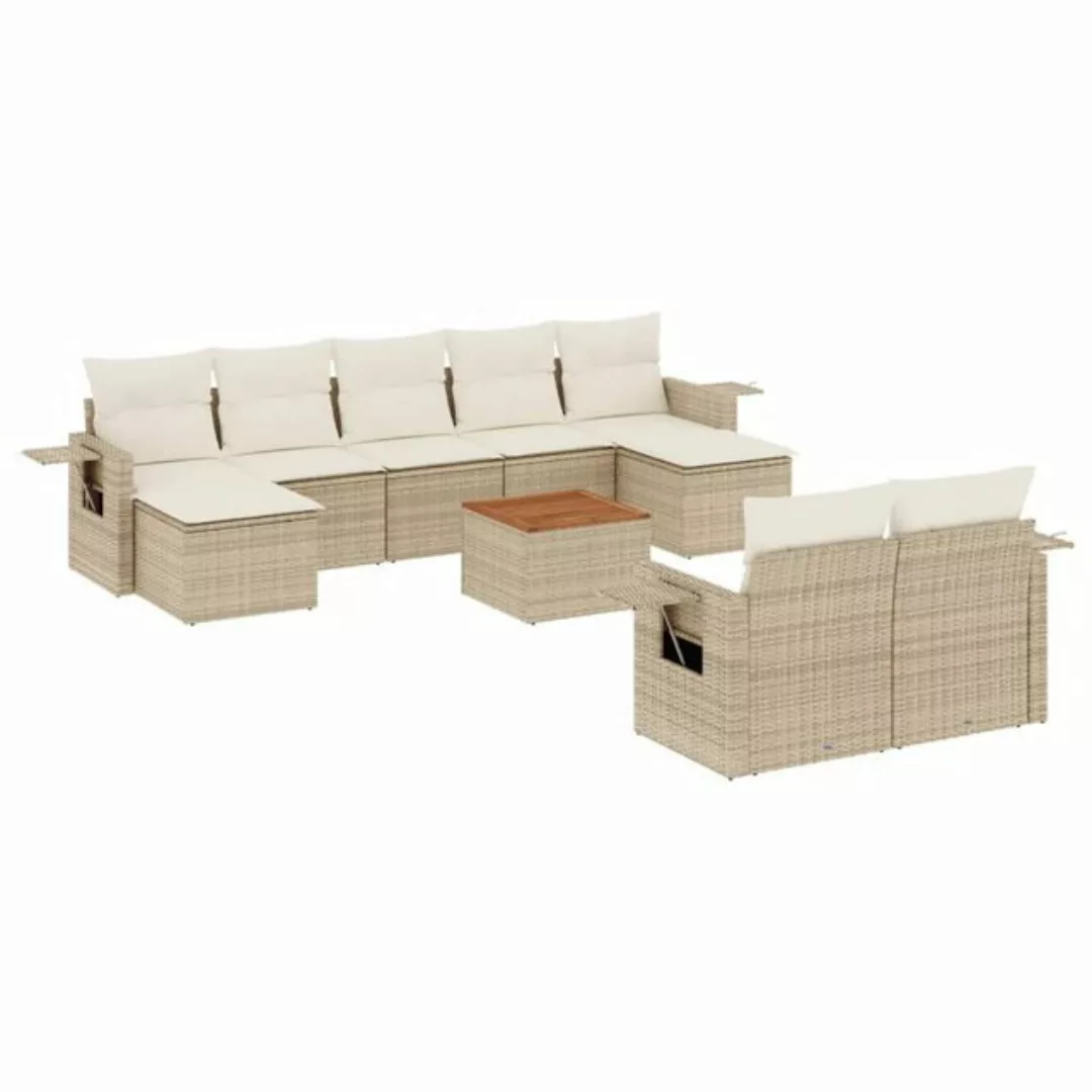 vidaXL Sofaelement 10-tlg. Garten-Sofagarnitur mit Kissen Beige Poly Rattan günstig online kaufen