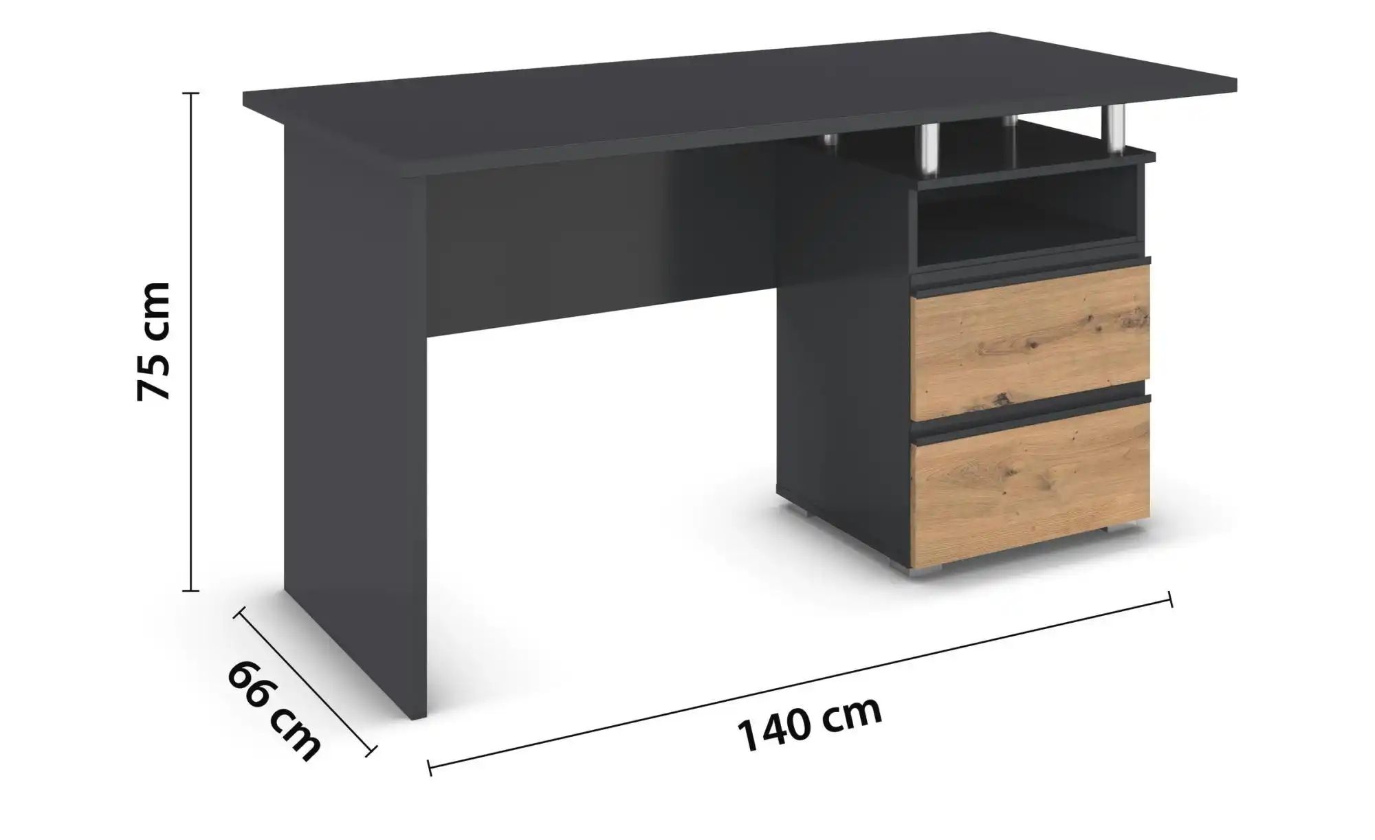 Schreibtisch  Jamila ¦ grau ¦ Maße (cm): B: 140 H: 75 Tische > Schreibtisch günstig online kaufen