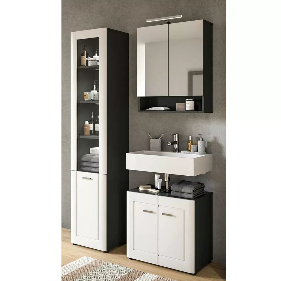 Waschplatz Set weiss grau in modernem Design 188 cm hoch (dreiteilig) günstig online kaufen