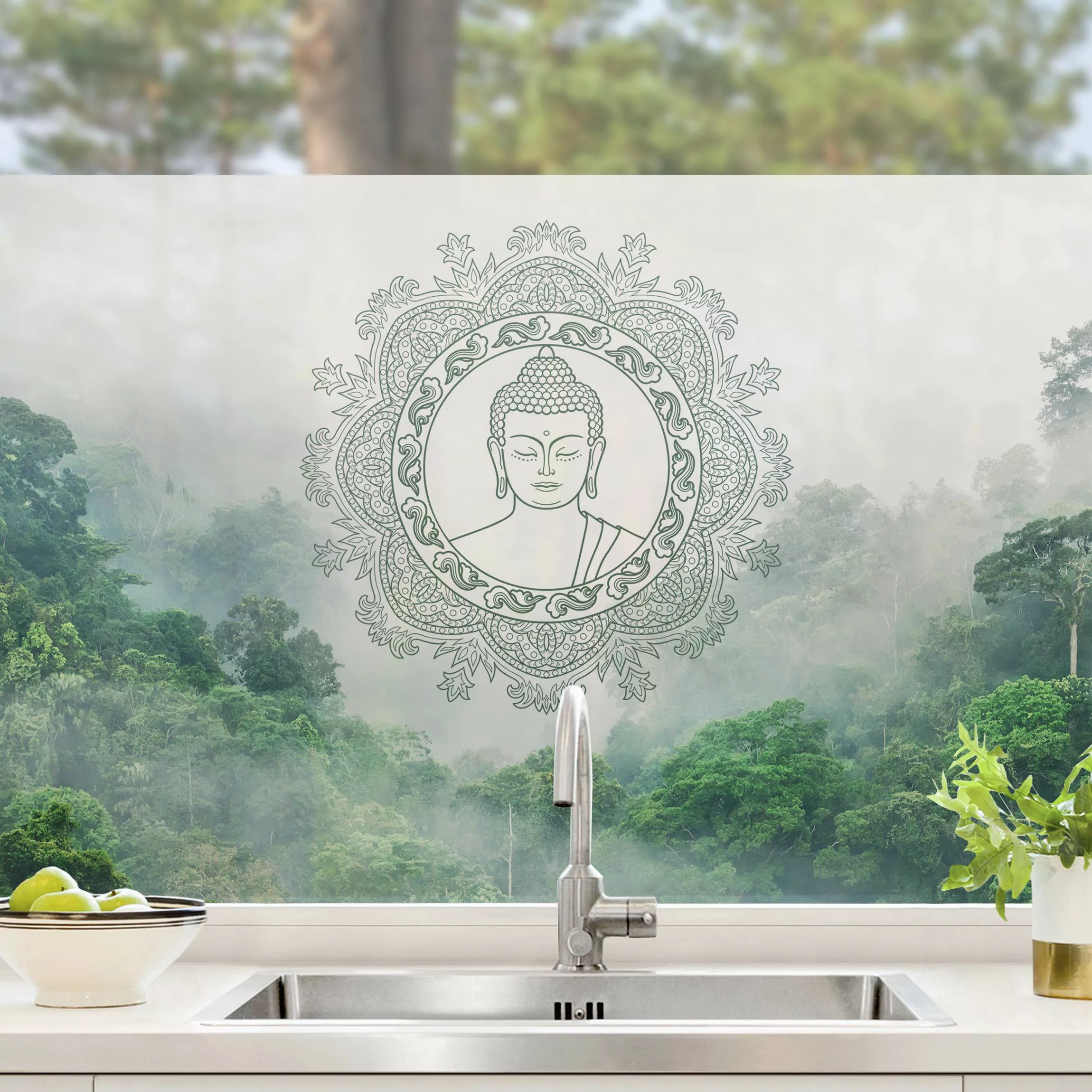 Fensterfolie Buddha Mandala im Nebel günstig online kaufen