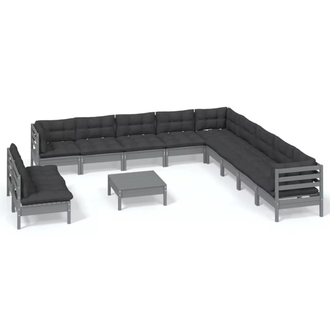 12-tlg. Garten-lounge-set Mit Kissen Grau Massivholz Kiefer günstig online kaufen