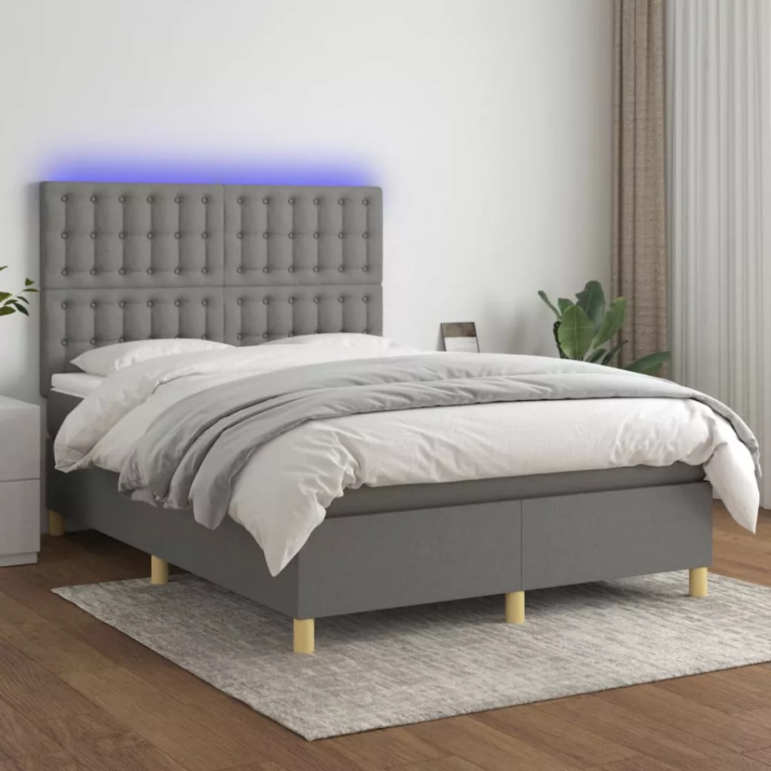 vidaXL Bettgestell Boxspringbett mit Matratze LED Dunkelgrau 140x200 cm Sto günstig online kaufen