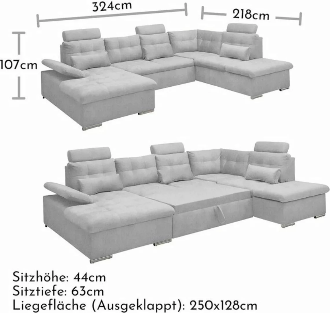 freiraum Wohnlandschaft MEDAN, Schlaffunktion, 3 Kopftützen, light grey - 3 günstig online kaufen