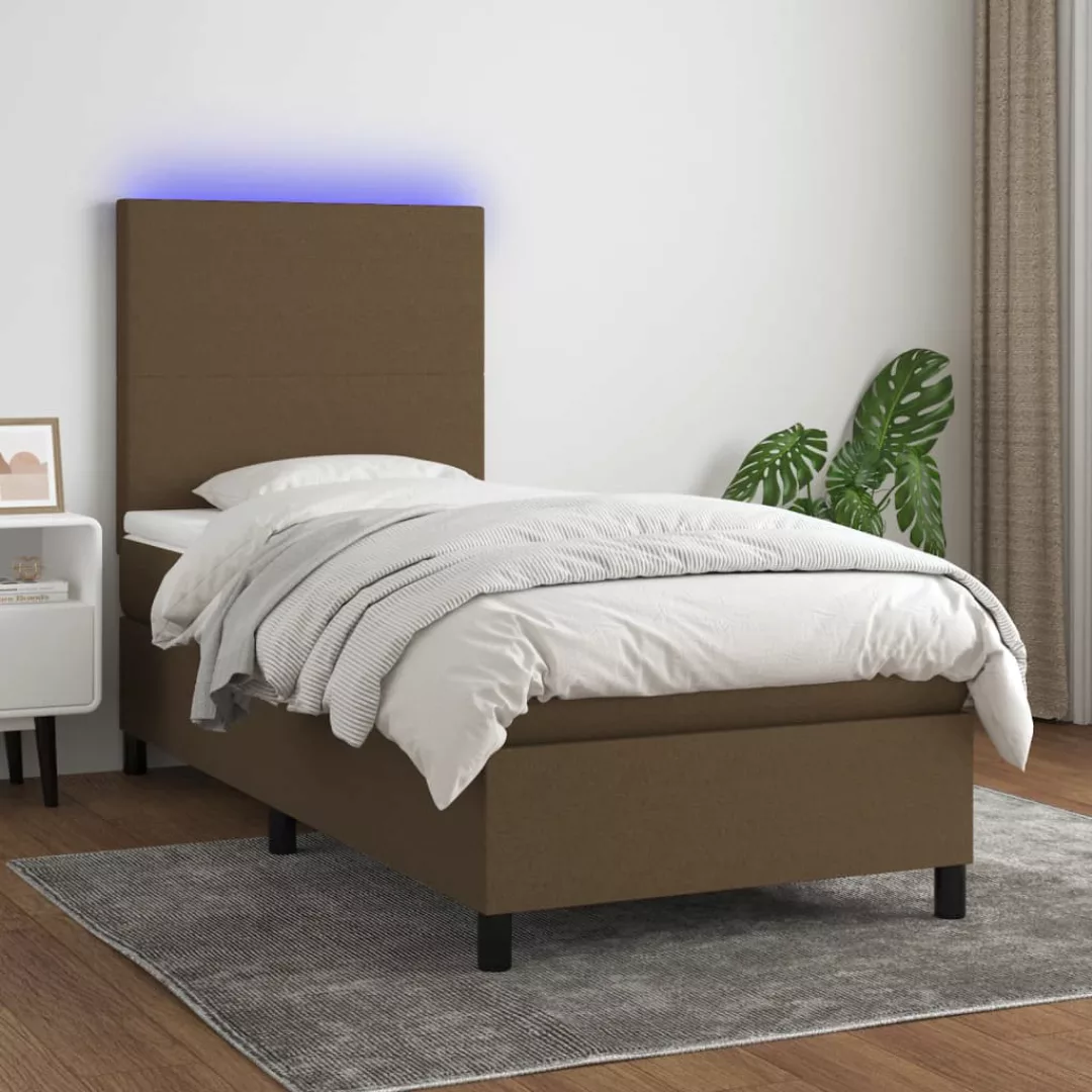 Vidaxl Boxspringbett Mit Matratze & Led Dunkelbraun 100x200 Cm Stoff günstig online kaufen