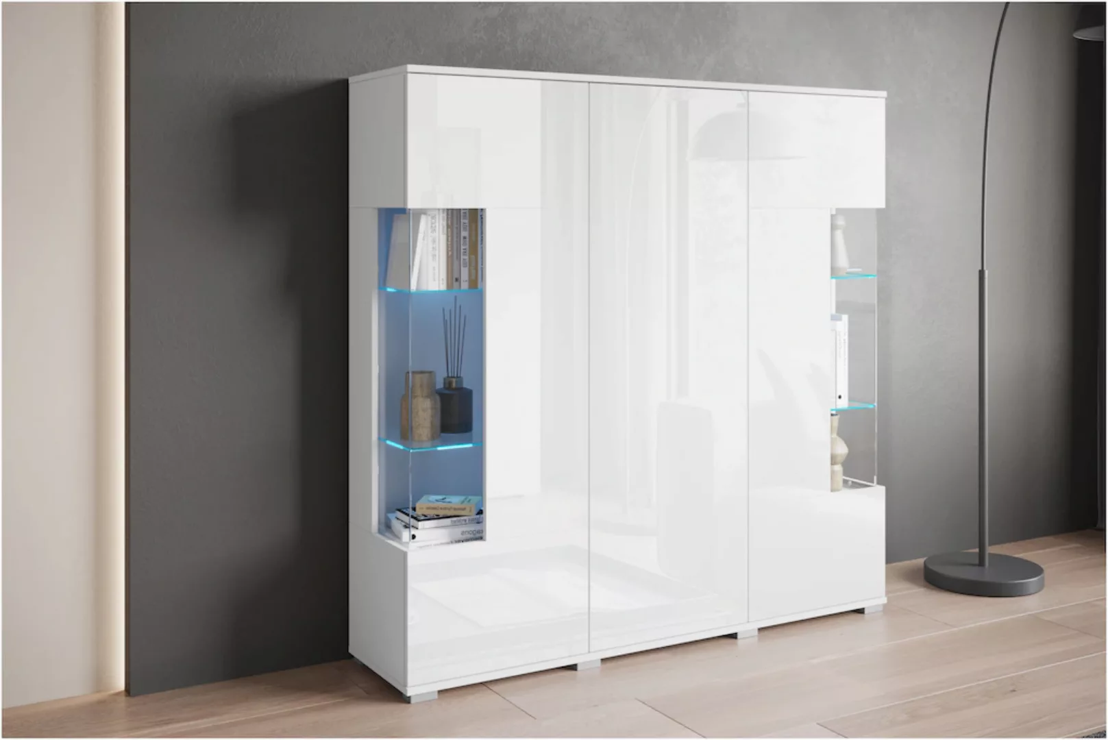 INOSIGN Highboard "Kenia", Modernes Highboard, mit Glastüren, Breite 135 cm günstig online kaufen