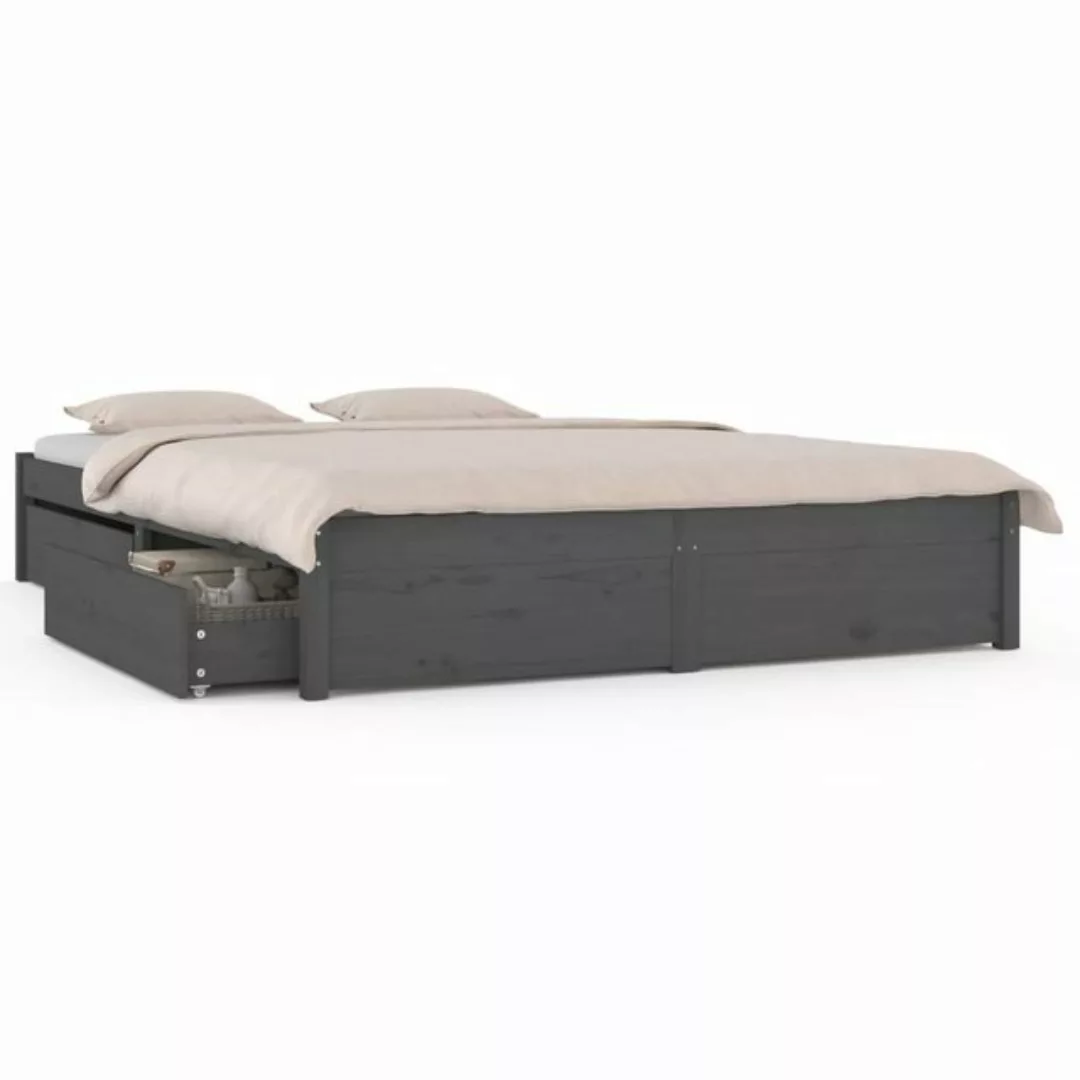 furnicato Bett mit Schubladen Grau 140x200 cm günstig online kaufen