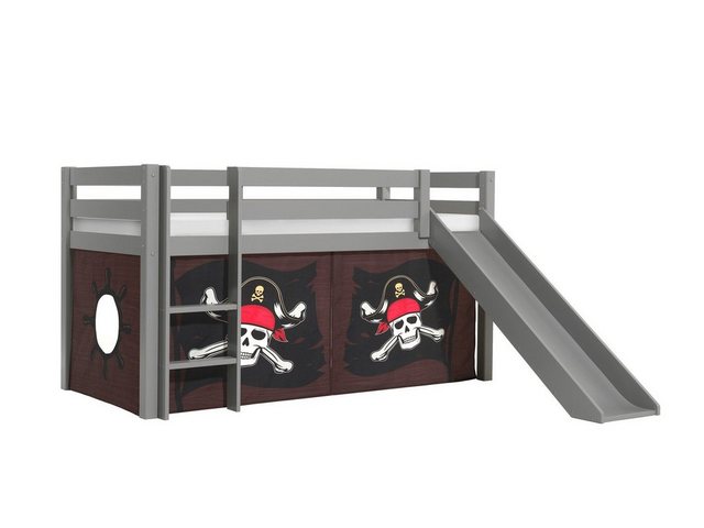 Natur24 Kinderbett Halbhohes Bett Pino mit Rutsche und Textilset Pirat Kief günstig online kaufen