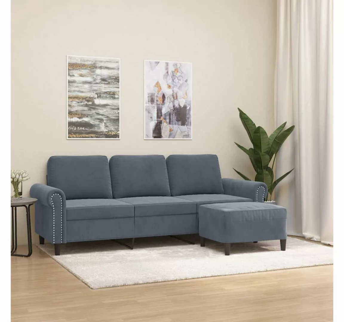 vidaXL Sofa 3-Sitzer-Sofa mit Hocker 180 cm Samt, Dunkelgrau günstig online kaufen