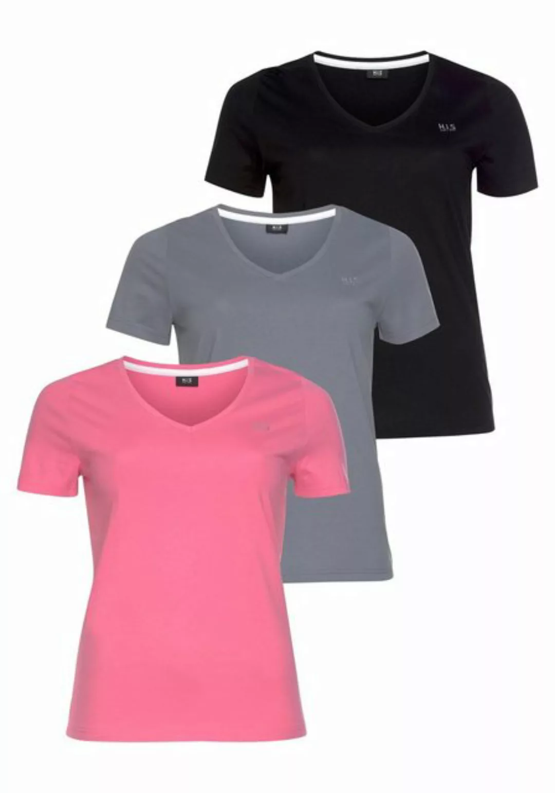 H.I.S T-Shirt Essential-Basics (Spar-Set, 3er-Pack) figurumspielender Schni günstig online kaufen