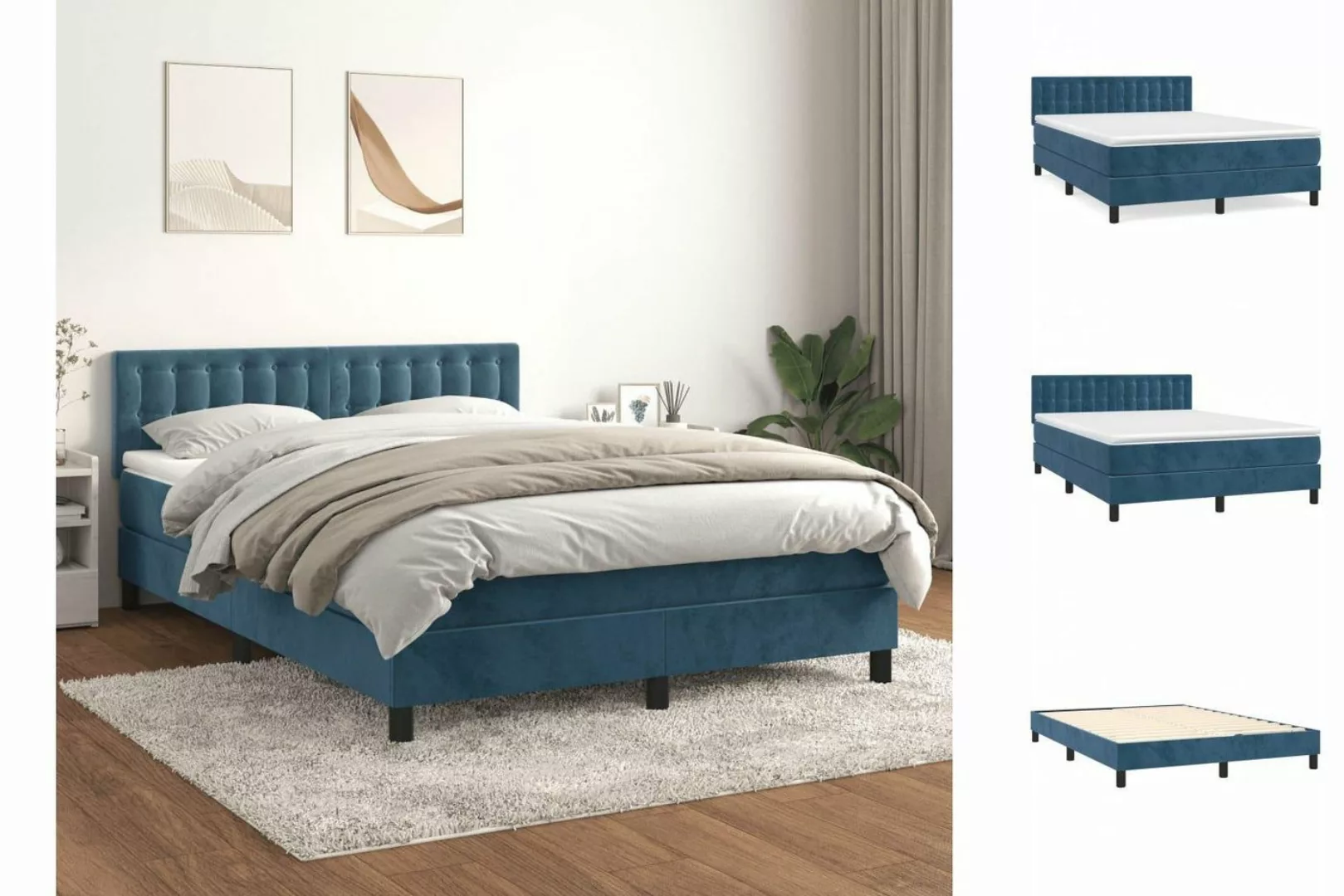 vidaXL Boxspringbett Boxspringbett mit Matratze Dunkelblau 140x200 cm Samt günstig online kaufen