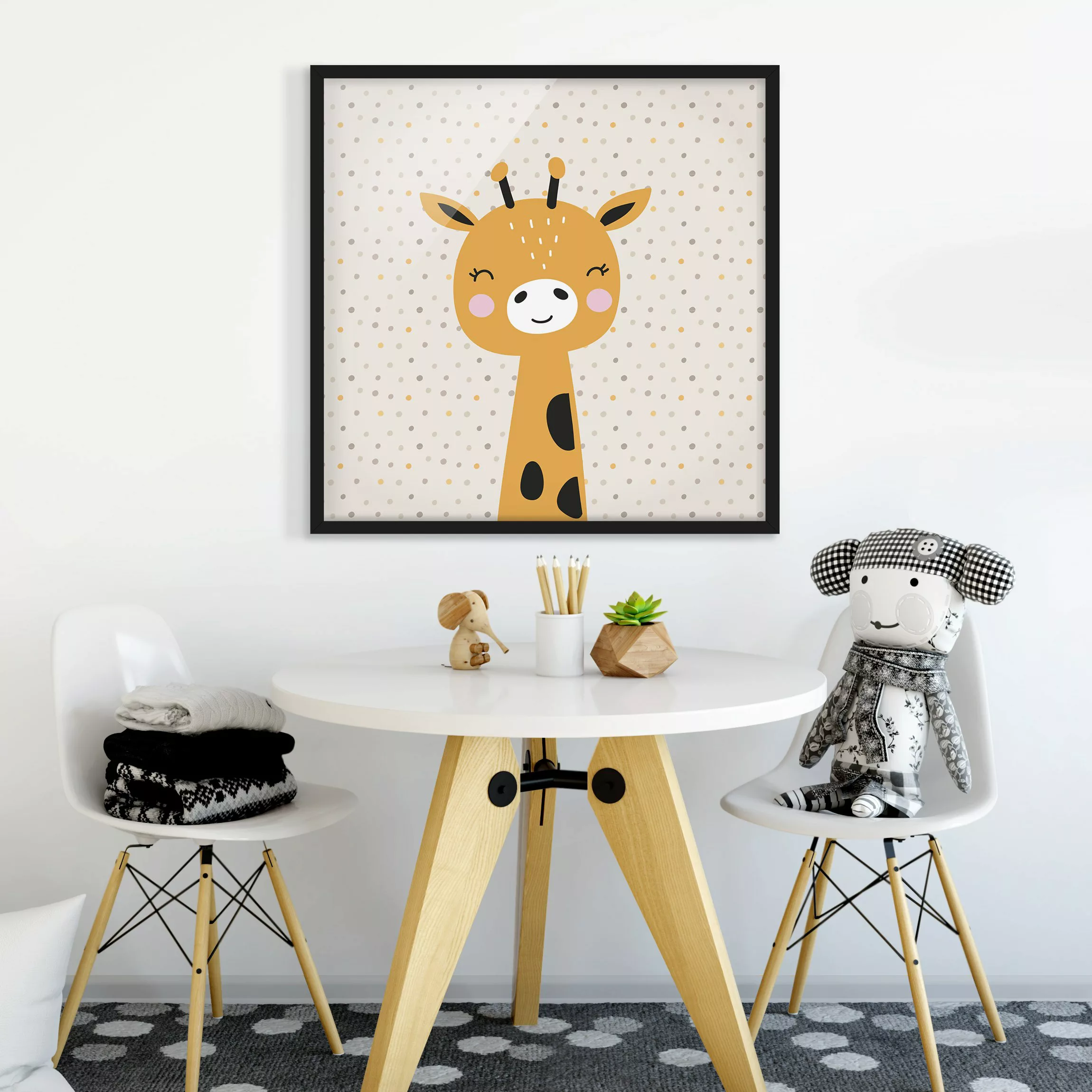 Bild mit Rahmen Kinderzimmer - Quadrat Baby Giraffe günstig online kaufen