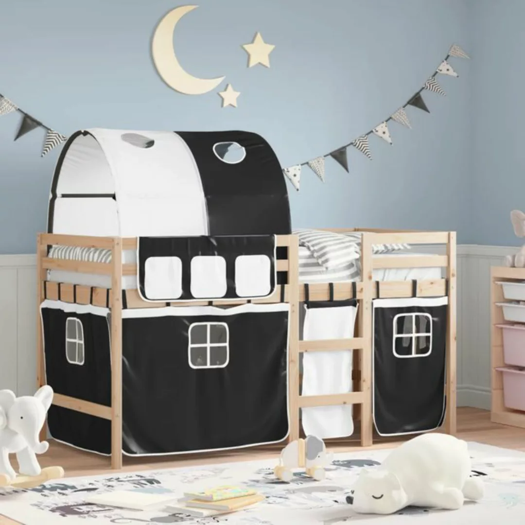 vidaXL Kinderbett Kinderhochbett mit Tunnel Weiß Schwarz 80x200 cm Kiefernh günstig online kaufen