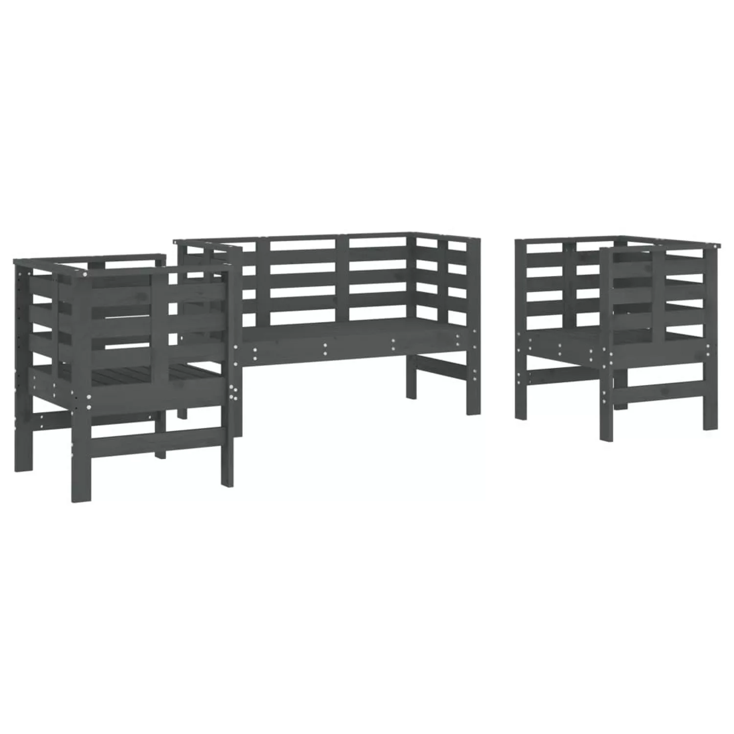 vidaXL 3-tlg Garten-Lounge-Set Grau Massivholz Kiefer günstig online kaufen