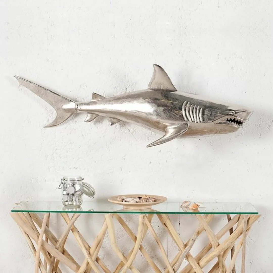 Deko Skulptur Tigerhai NICO rechts ausgerichtet Silber aus poliertem Alumin günstig online kaufen
