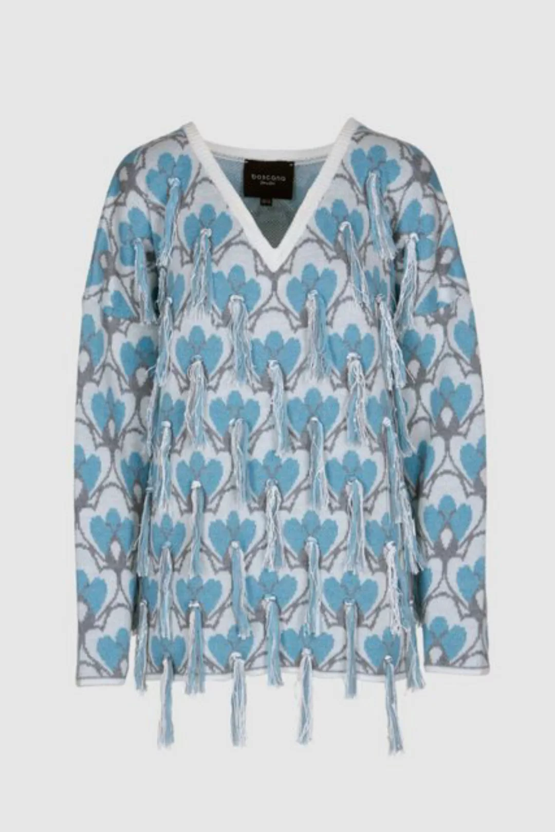 Boscana V-Ausschnitt-Pullover PULLOVER AUS MERINOWOLLE IN BLAU UND WEISS günstig online kaufen