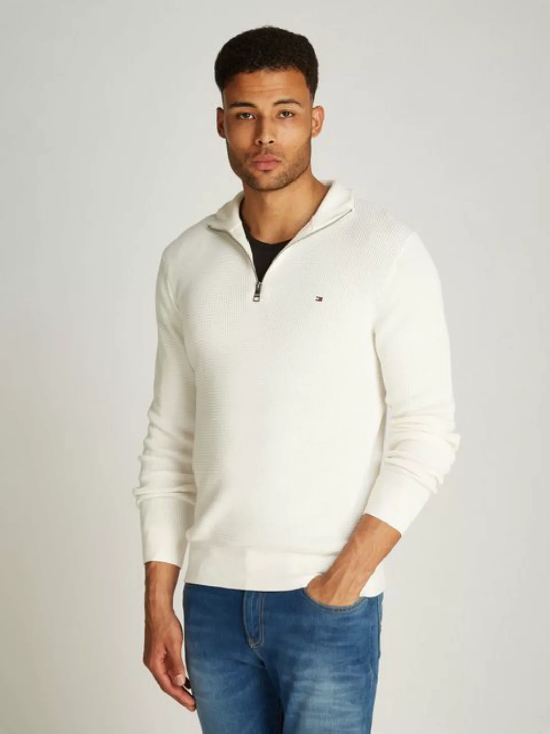 Tommy Hilfiger Strickpullover REFINED STRUCTURE ZIP MOCK günstig online kaufen