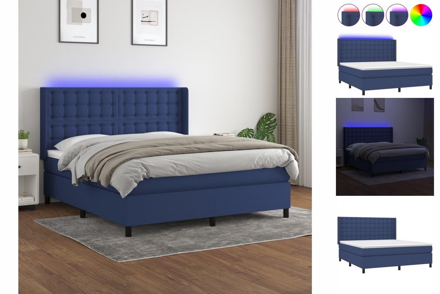 vidaXL Bettgestell Boxspringbett mit Matratze LED Blau 160x200 cm Stoff Bet günstig online kaufen