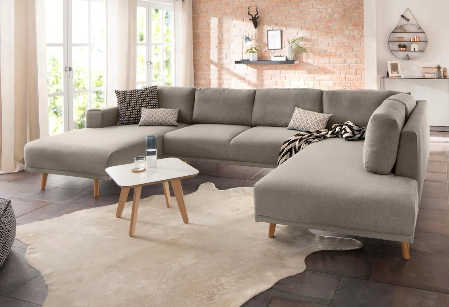 Home affaire Wohnlandschaft "Lasse U-Form", im scandinavischem Stil mit Hol günstig online kaufen