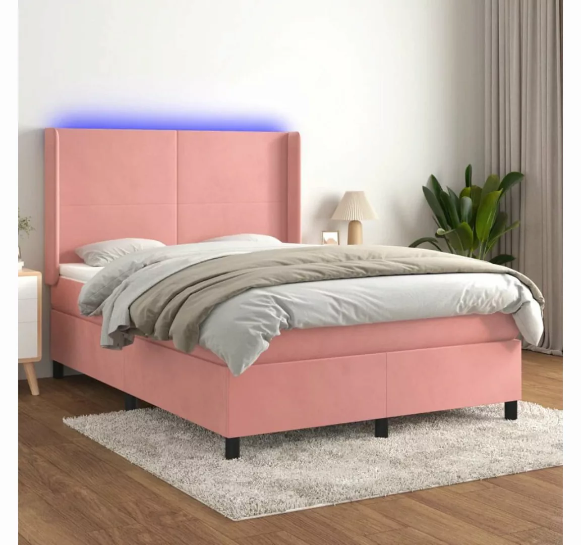 vidaXL Boxspringbett Boxspringbett mit Matratze und LED Samt (140 x 190 cm, günstig online kaufen