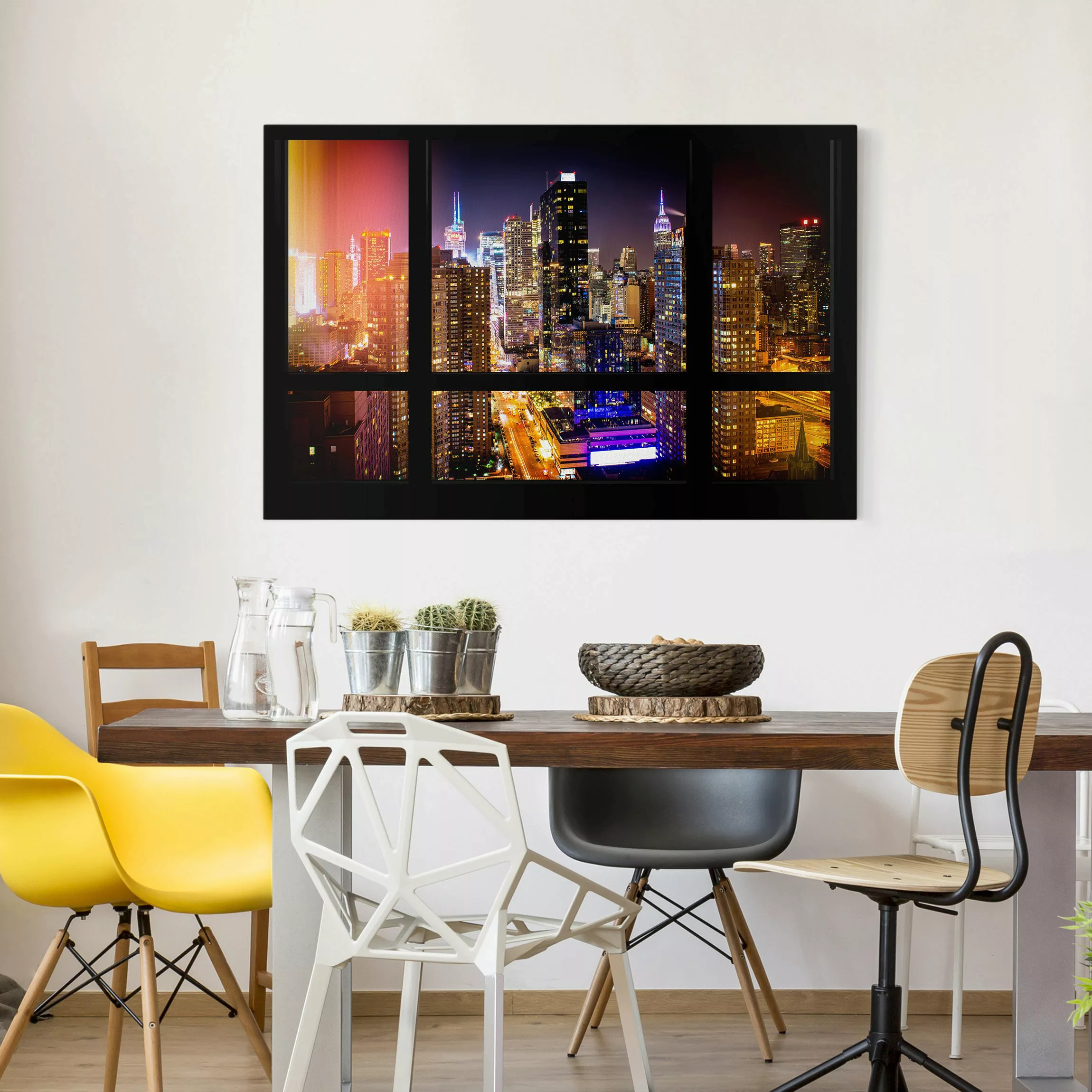 Leinwandbild New York - Querformat Fensterblick Manhattan bei Nacht günstig online kaufen