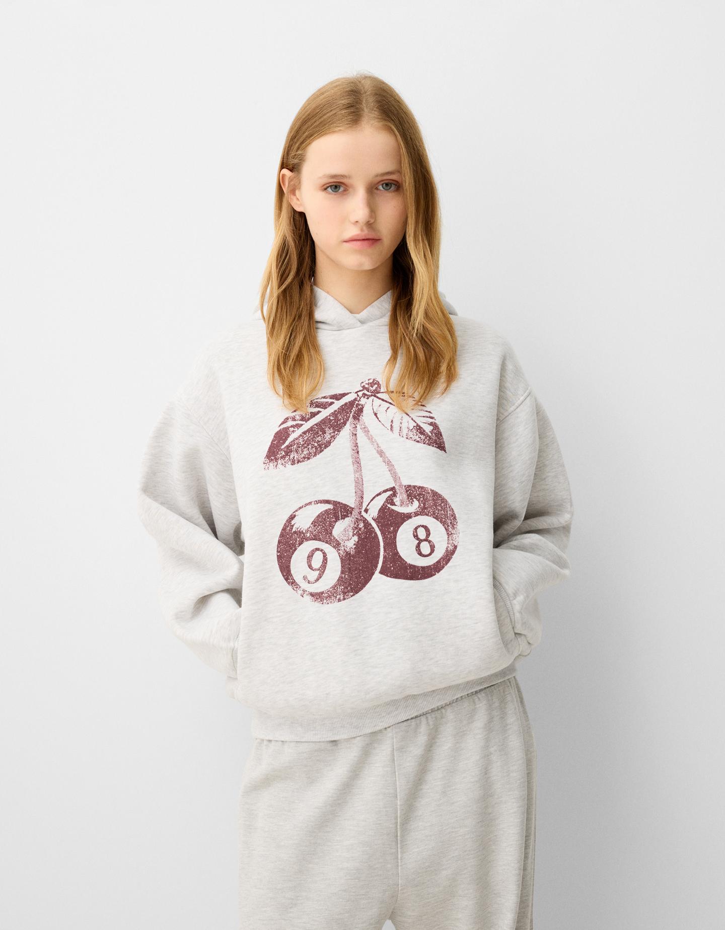 Bershka Hoodie Mit Print Damen 10-12 Grau günstig online kaufen