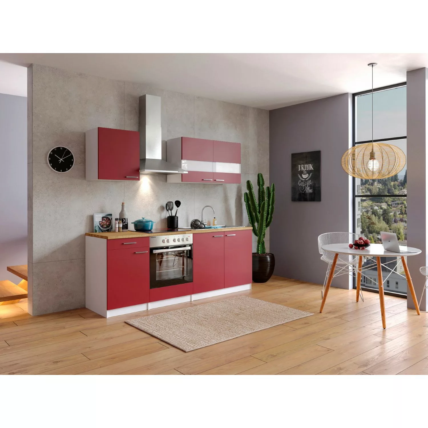 Respekta Küchenzeile KB210WRC 210 cm Rot-Weiß günstig online kaufen