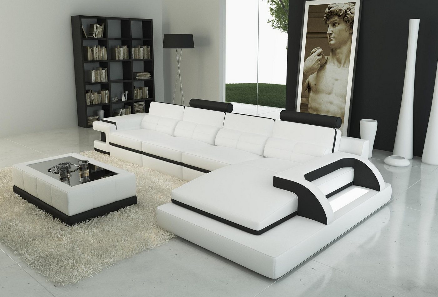 Xlmoebel Sofa Ecksofa aus Leder Polster Eckcouch Wohnlandschaft U-Form Sofa günstig online kaufen