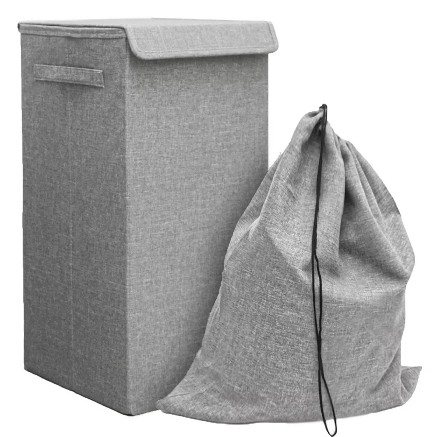 DuneDesign Faltbarer Wäschekorb 50 Liter mit Deckel und Wäschesack in Grau günstig online kaufen