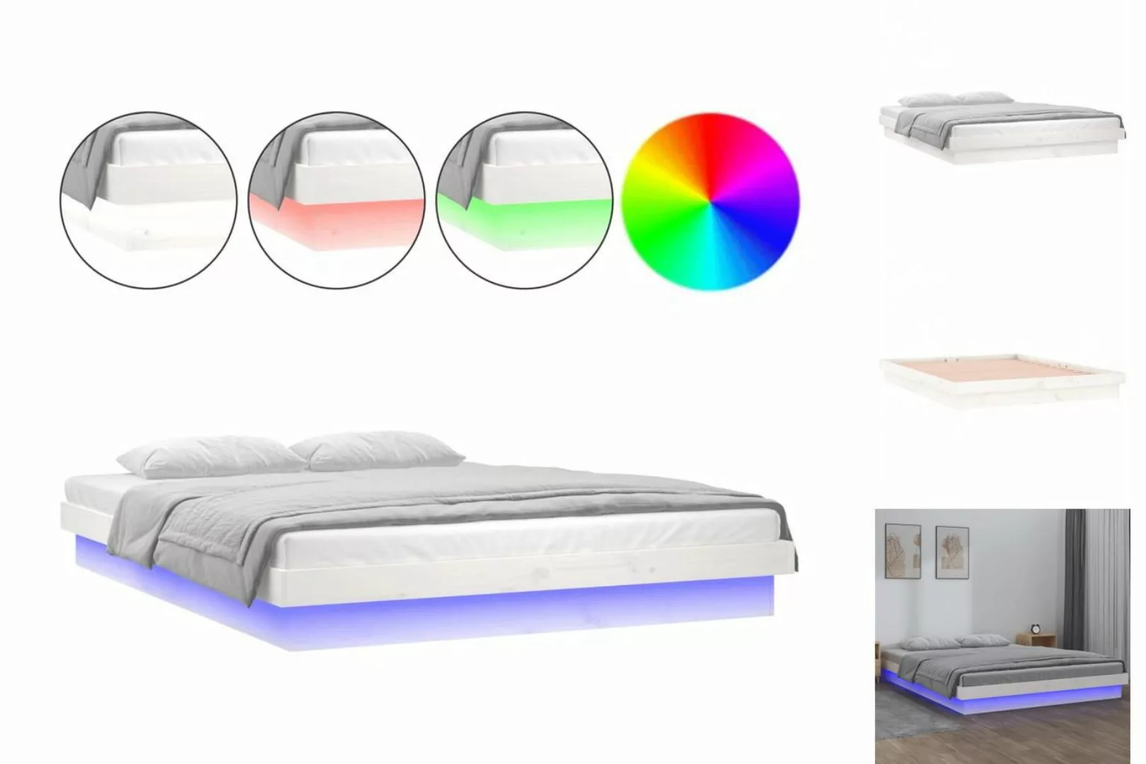 vidaXL Bettgestell Massivholzbett mit LEDs Weiß 160x200 cm Bett Bettgestell günstig online kaufen