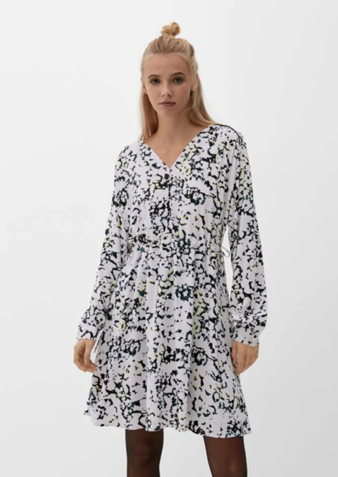 QS Minikleid Kurzes Kleid mit Allover-Muster Raffung günstig online kaufen