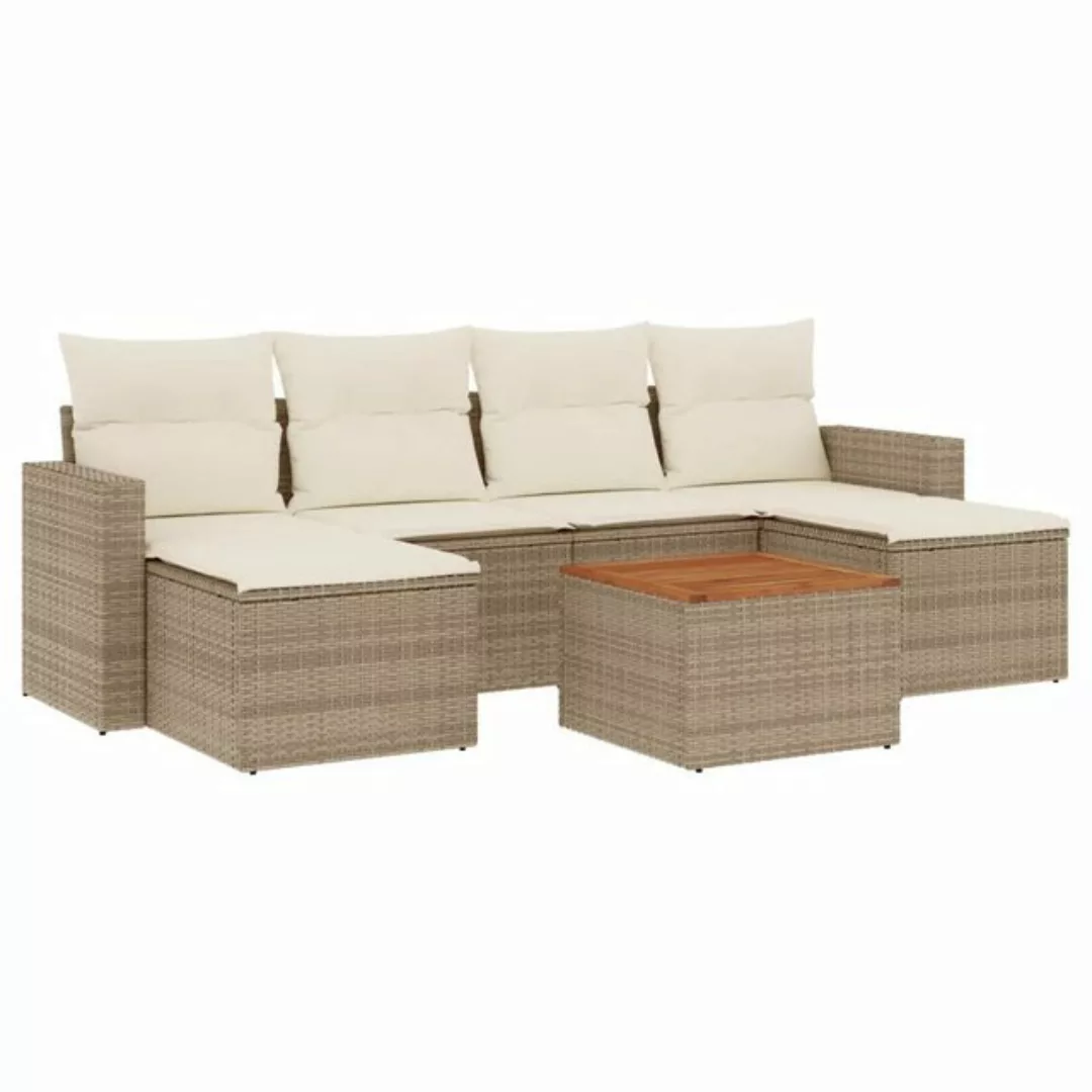 vidaXL Sofaelement 7-tlg. Garten-Sofagarnitur mit Kissen Beige Poly Rattan günstig online kaufen